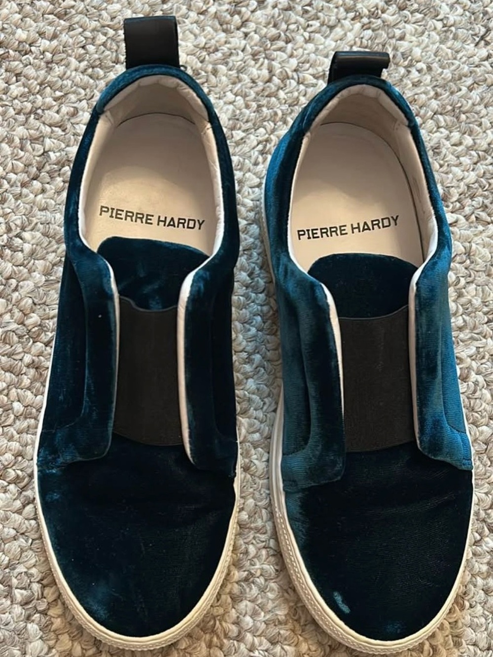 Pierre Hardy Teal Velvet Slip-On Sneakers with White Sole